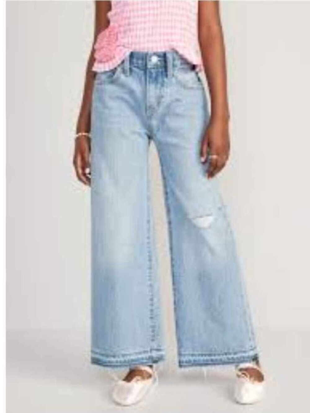 High-Waisted Baggy Ripped Wide-Leg Jeans for Girls
